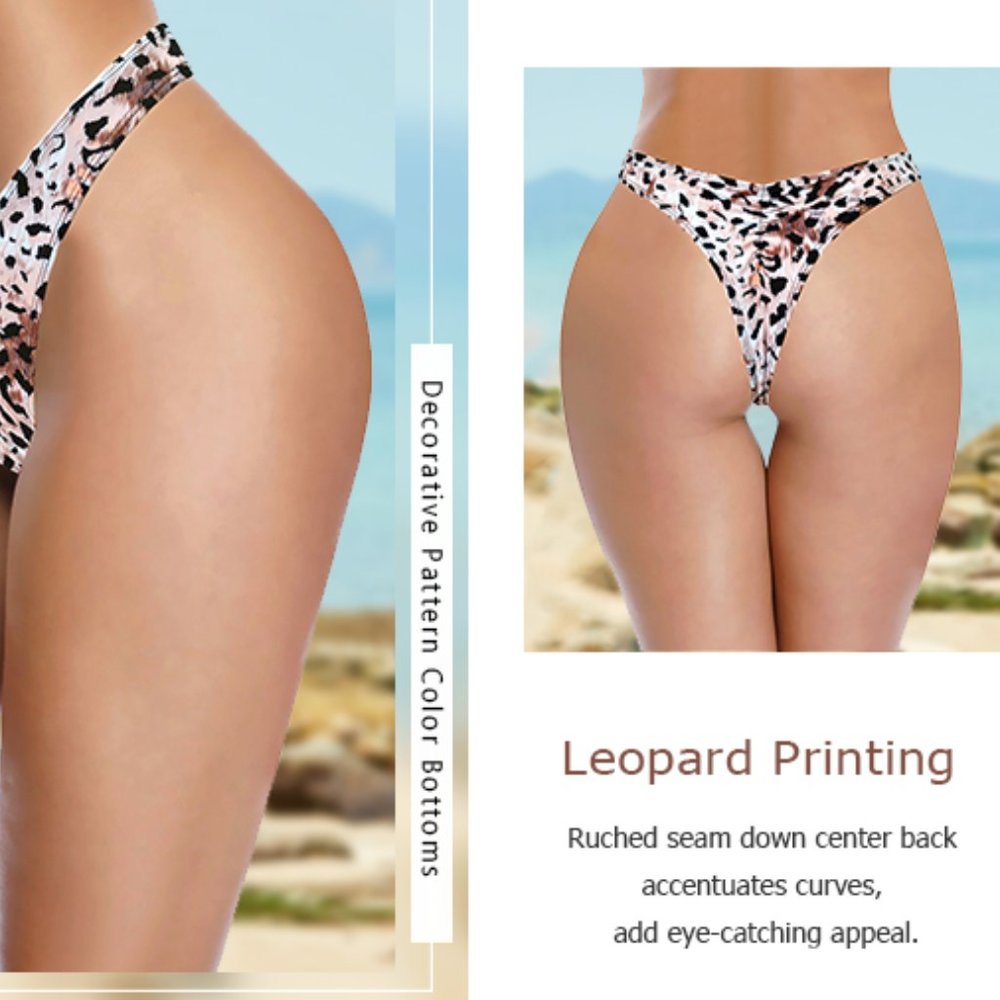 SHEKINI "Golden Leopard" Ruched Back Thong Bikini Bottom NEW WITH TAG! - Picture 7 of 7